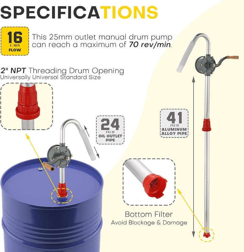 Acymner Aluminum Rotary Hand Barrel Pump | 5 to 55 Gallon Drum Pump Corrosion-Resistant Rotary Barrel Pump with Hand Crank for Oil Transfer - Image 2